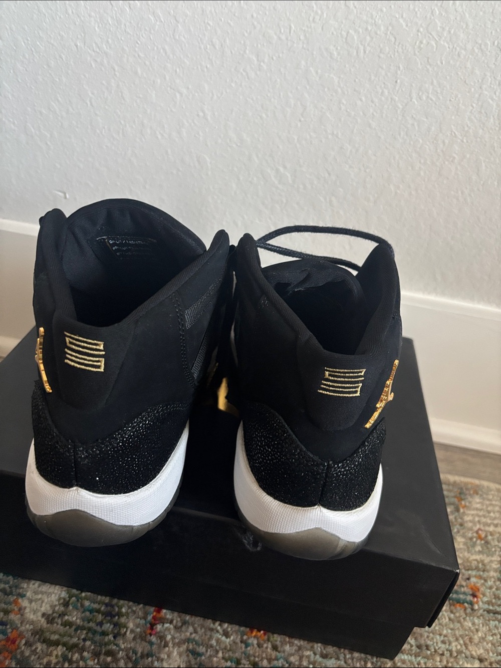 Jordan Women's Black and Gold Sparkle High-Top Sneakers - Picture 3 of 5